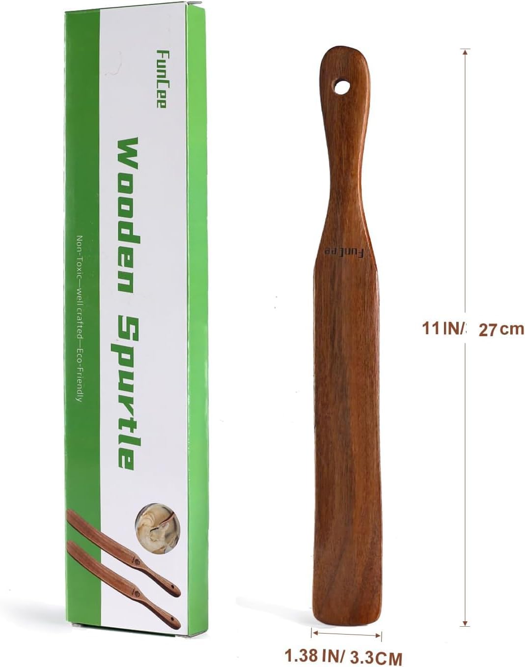 Skiennix 2-Pack Wooden Spurtle Set - Ideal for Sourdough, Mixing & Reaching Jar Bottoms | Teak Wood Kitchen Utensils