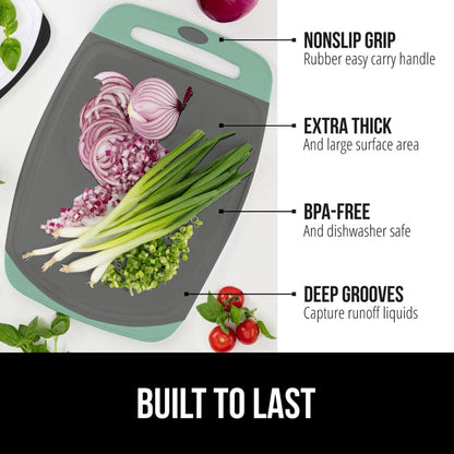 The Original Gorilla Grip Oversized 100% BPA Free Reversible Durable Kitchen Cutting Board Set of 3, Juice Grooves, Dishwasher Safe, Easy Grip Handle Border, Food Chopping Boards, Cooking, Mint Gray