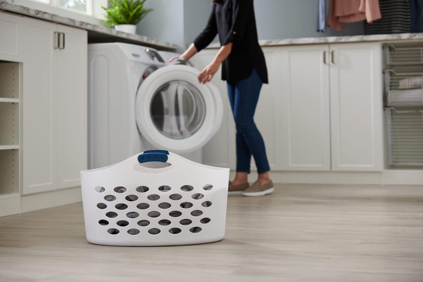 Rubbermaid Flex N Carry Laundry Basket - 1.5 Bushel Capacity, Durable & Portable, White