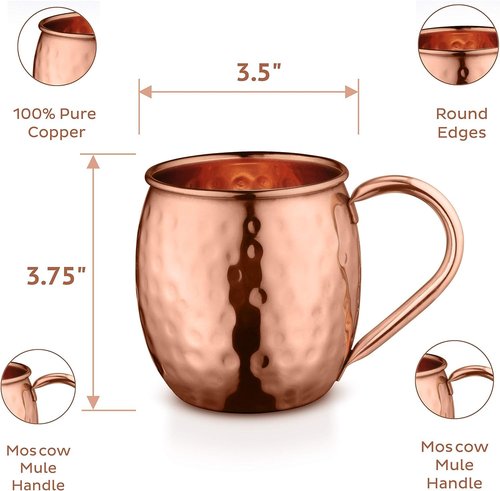 BOLD & DIVINE Moscow Mule Mugs - Set of 4-100% Pure Copper Mugs Large 16 oz - Food Safe - Premium Moscow Mule Cups Set of 4 | BONUS 4 Straws, 1 Shot Glass, 1 Spoon
