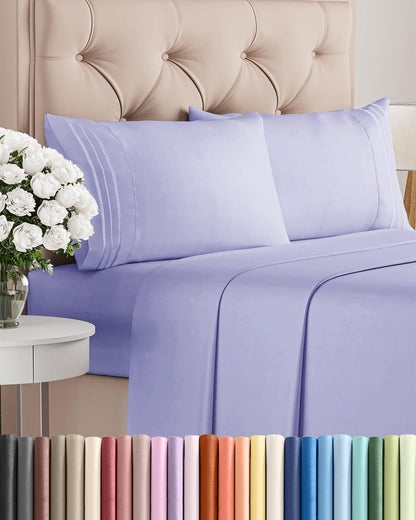 Queen Size Sheet Set by Hotel Luxury | Comfy, Breathable & Cooling - Ultra-Soft, Deep Pockets - Lavender