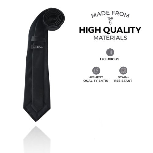 Man of Men Solid Black Color Ties for Men, Mens Ties, Adjustable Mens Tie, Necktie for Business and Wedding
