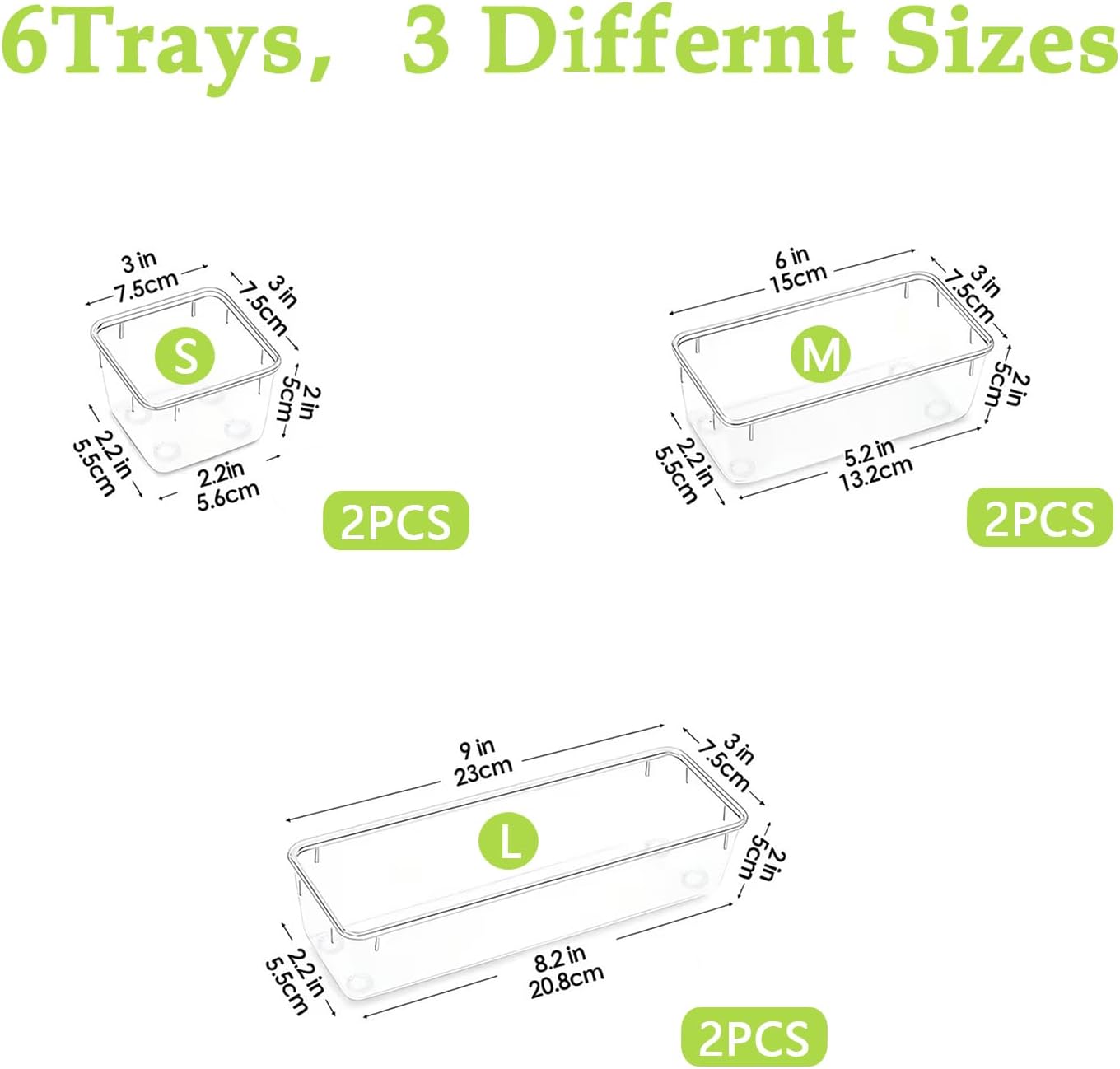Skiennix Clear Acrylic Drawer Organizer - 5 Size Storage Trays for Makeup, Desk & Bathroom | Home & Office Use