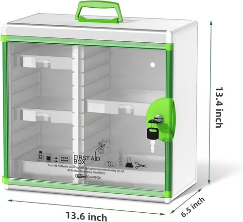 Glosen Medicine Cabinet - Locking Wall-Mounted Storage | Green 13.6 x 13.4 x 6.5 Inch, Large Capacity