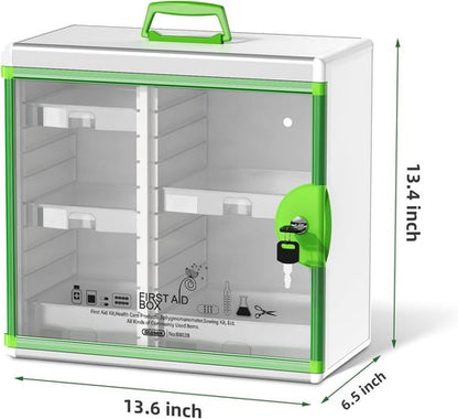 Glosen Medicine Cabinet - Locking Wall-Mounted Storage | Green 13.6 x 13.4 x 6.5 Inch, Large Capacity
