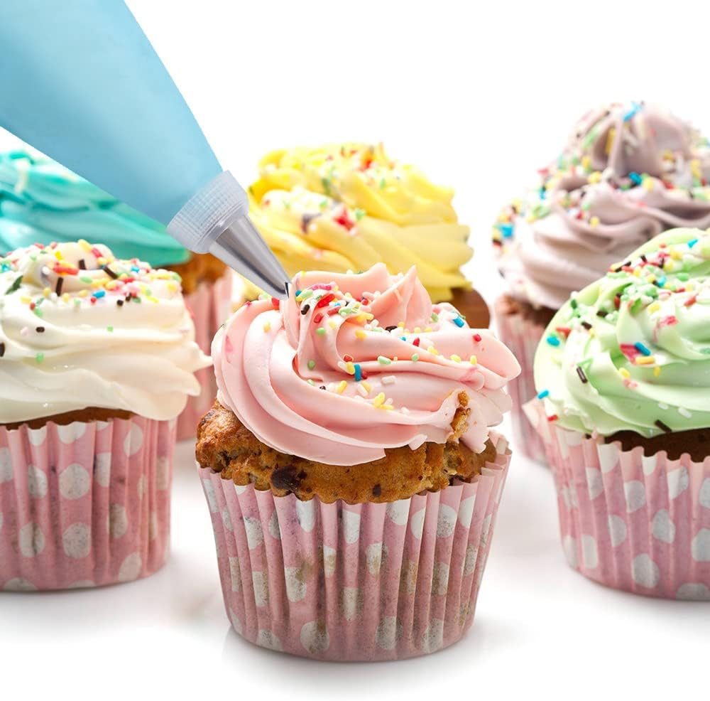 Skiennix 200-Pc Piping Bags and Tips Set - 12-Inch Disposable Pastry Bags with 12 Frosting Tips & 2 Couplers