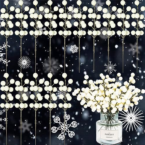 Ivory Artificial Berry Stems for Christmas Holiday Decor - 30 Pack
