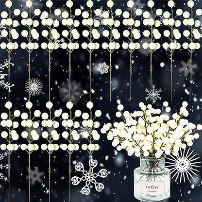Ivory Artificial Berry Stems for Christmas Holiday Decor - 30 Pack
