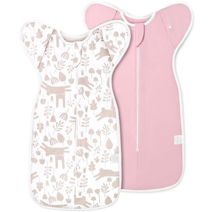 ANYEDDE Newborn Swaddle Sleep Bag - Arms Up Design, Removable Cuffs, 0-3 Months, Pink Bunny