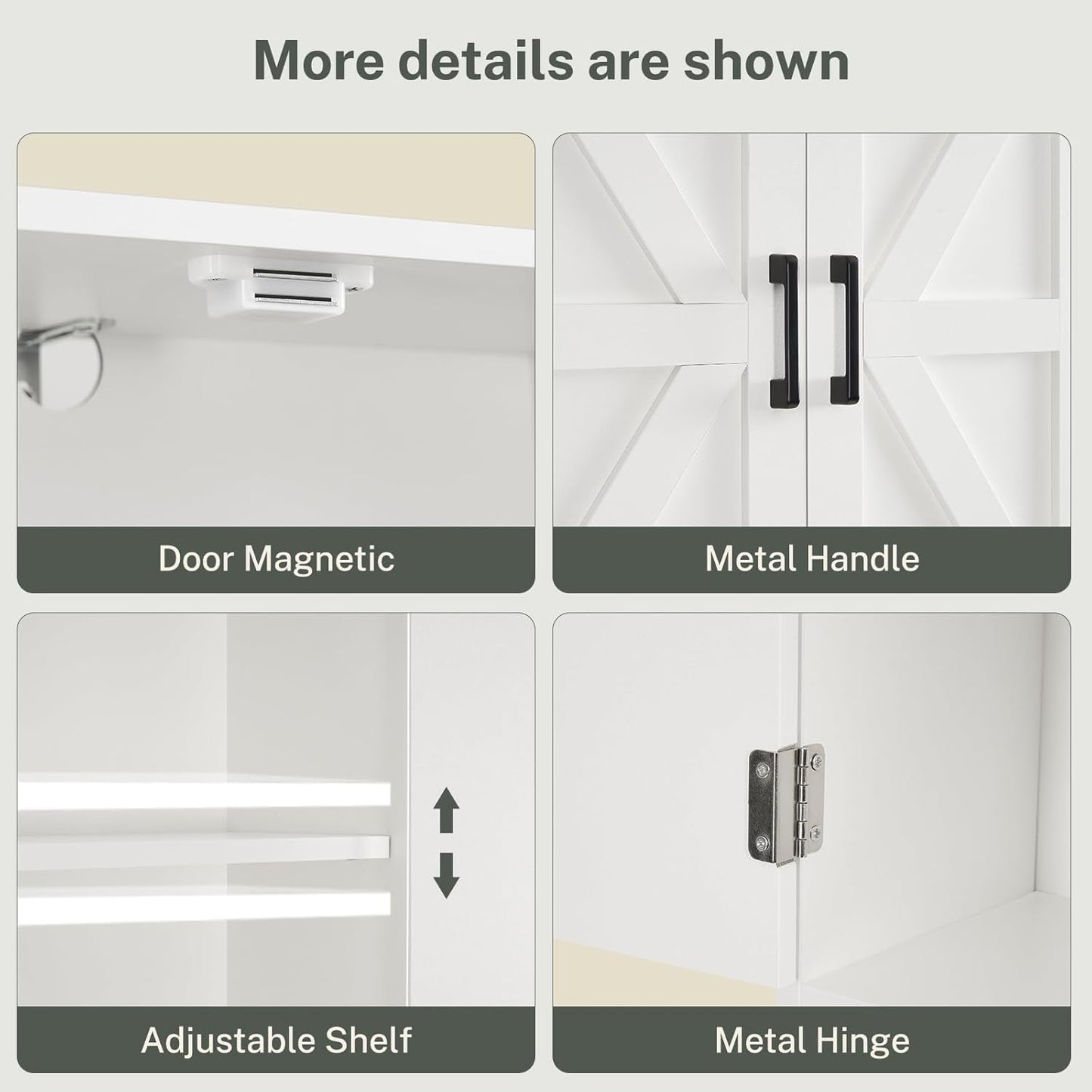TEENFON Over The Toilet Storage Cabinet - Extra Tall Bathroom Organizer with 4 Open Shelves & 2 Barn Doors | White