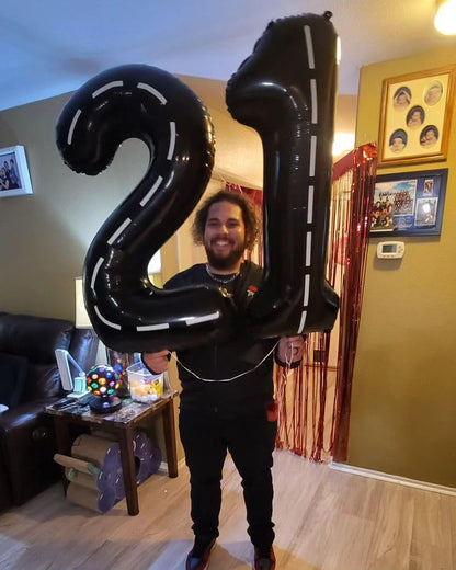 Race Car 6 Balloon - 40 Inch Black Number Balloon for 6th Birthday Decorations