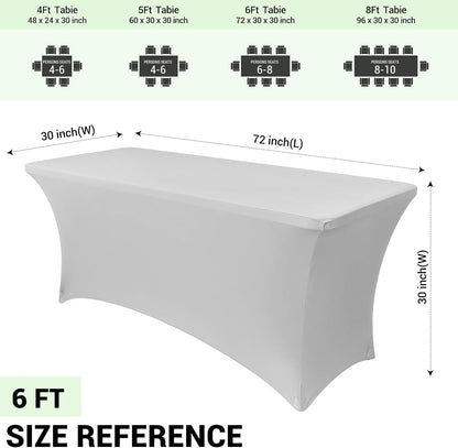 Obstal 6 Pack Stretch Spandex Table Covers - 6 FT Rectangular Fitted Tablecloths for Weddings & Parties | Silver