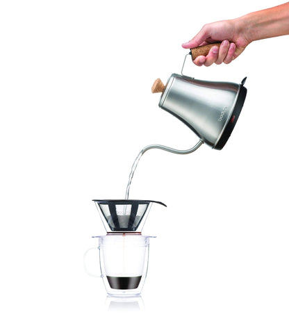 Bodum 12oz Pour Over Coffee Dripper Set w/ Double Wall Mug and Reusable Permanent Filter, Plastic, BPA-Free, Clear