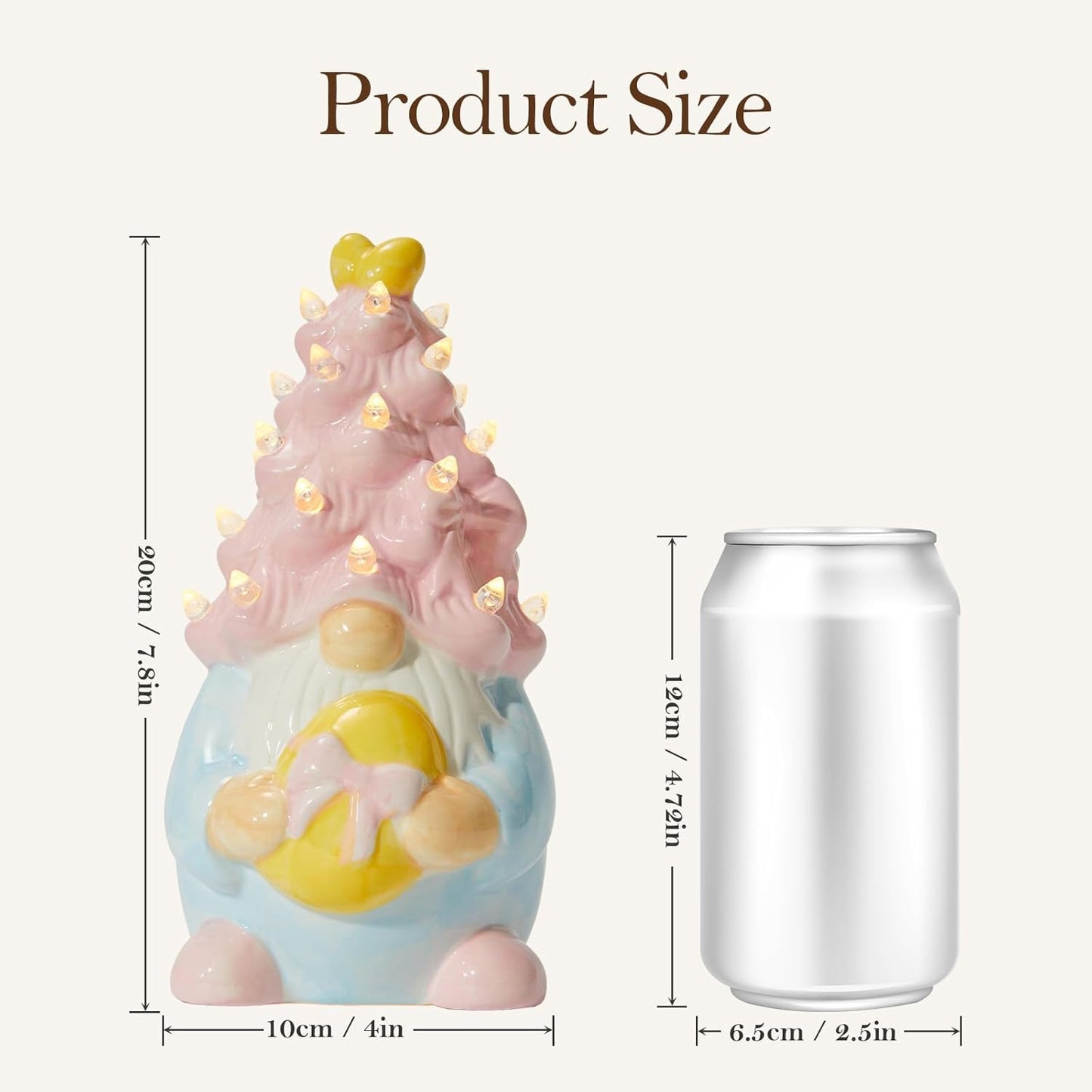 WDS Wondrous Lighted Gnome Figurine - Ceramic Battery Operated LED Easter Decor | Pink Hair Holding Egg, Spring Table Centerpiece