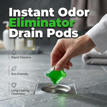 Drain Deodorizer Pods 50 Count - Water-Soluble Drain Freshener Capsules for Kitchen and Bathroom Drains - Long-Lasting Fresh Scent - 1box