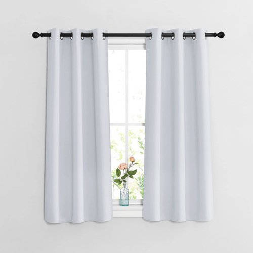 NICETOWN Room Darkening Kitchen Curtains - Window Treatment Thermal Insulated Grommet Light Blocking Curtains & Drapes for Bedroom/Bathroom (2 Panels, W37 x L48, Greyish White)
