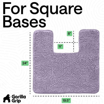Gorilla Grip Plush Chenille Bath Rug Mat - Soft Microfiber, Machine Washable, Lt Purple - Fits Square Toilet Base