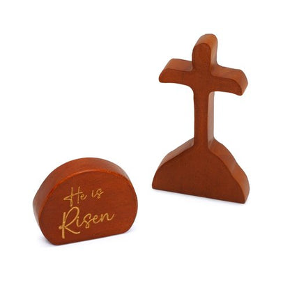 RUSATEN He is Risen Easter Decor – Wooden Resurrection Scene with Empty Tomb, Cross & Figurines, Christian Religious Tabletop Decoration for Home Christian Easter Basket Stuffer