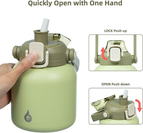 BJPKPK Insulated Water Bottle - 20 oz BPA-Free Stainless Steel Flask with Straw & Handle | Light Green