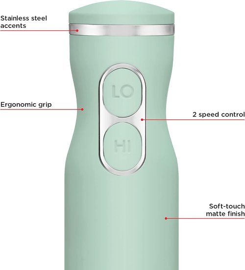 Chefman Immersion Stick Blender - Powerful 2-Speed Handheld Mixer with Stainless Steel Blades | Sage Color