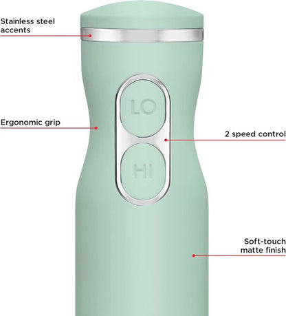 Chefman Immersion Stick Blender - Powerful 2-Speed Handheld Mixer with Stainless Steel Blades | Sage Color