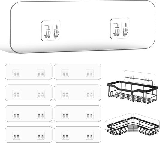 Skiennix Shower Caddy Adhesive Hooks - Strong Transparent Stickers for Bathroom & Kitchen Storage | 9-Pack