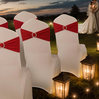 Babenest Spandex Chair Sashes - 100PCS Premium Stretch Covers with Buckle Slider for Weddings & Events | Red