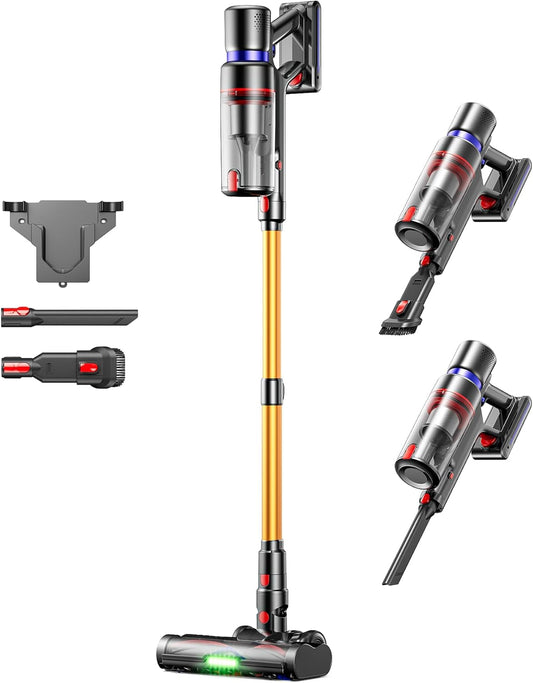 Skiennix Cordless Vacuum Cleaner - 600W Self-Standing Stick Vacuum with 70Min Runtime & LED Display | 1.4L Dust Cup, Anti-Tangle, 8-Stage Filtration for Home & Pet Hair