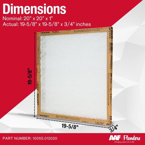Flanders EZ-Flow II 20x20x1 Air Filters - MERV 1, High-Airflow, Energy-Efficient Fiberglass Media (2-Pack)