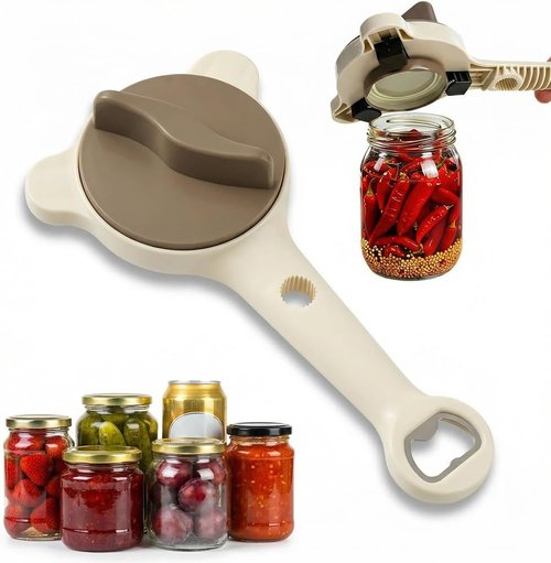 2026 Upgrade Jar Opener by [Brand Name] - 4-in-1 Multi-Function Tool for Seniors | Adjustable Stainless Steel Lid Remover (Beige)