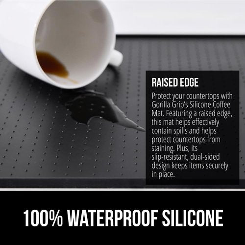 GORILLA GRIP Silicone Coffee Mat - Waterproof & Heat Resistant Espresso Machine Accessory | 11.5x18.6, Black