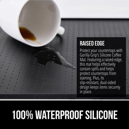 GORILLA GRIP Silicone Coffee Mat - Waterproof & Heat Resistant Espresso Machine Accessory | 11.5x18.6, Black