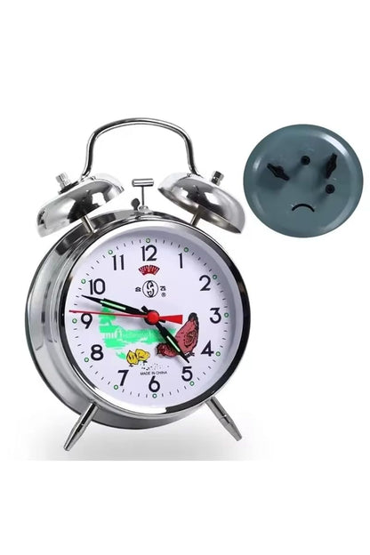 Nostalgic Mechanical Wind-Up Rooster Desk Clock - Large Silver Metal Decor