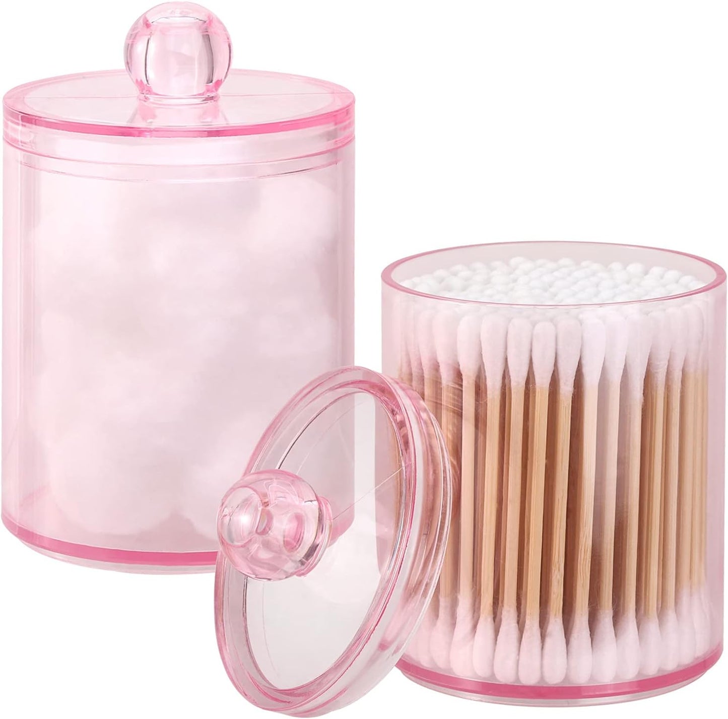 Tbestmax Qtip Holder - Stylish Pink Bathroom Canisters for Cotton Ball & Swab Storage | 10-Ounce 2-Pack
