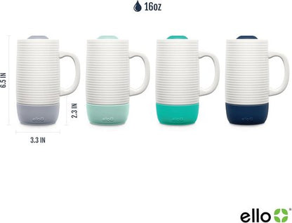 Ello Jane 18oz Ceramic Travel Mug - Splash-Resistant Lid & Built-in Coaster | BPA Free, Dishwasher Safe, Yucca