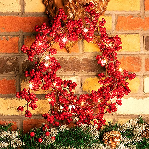 Christmas Red Berry Garland with Lights - 6 ft Battery-Operated Decor (Red / 1)