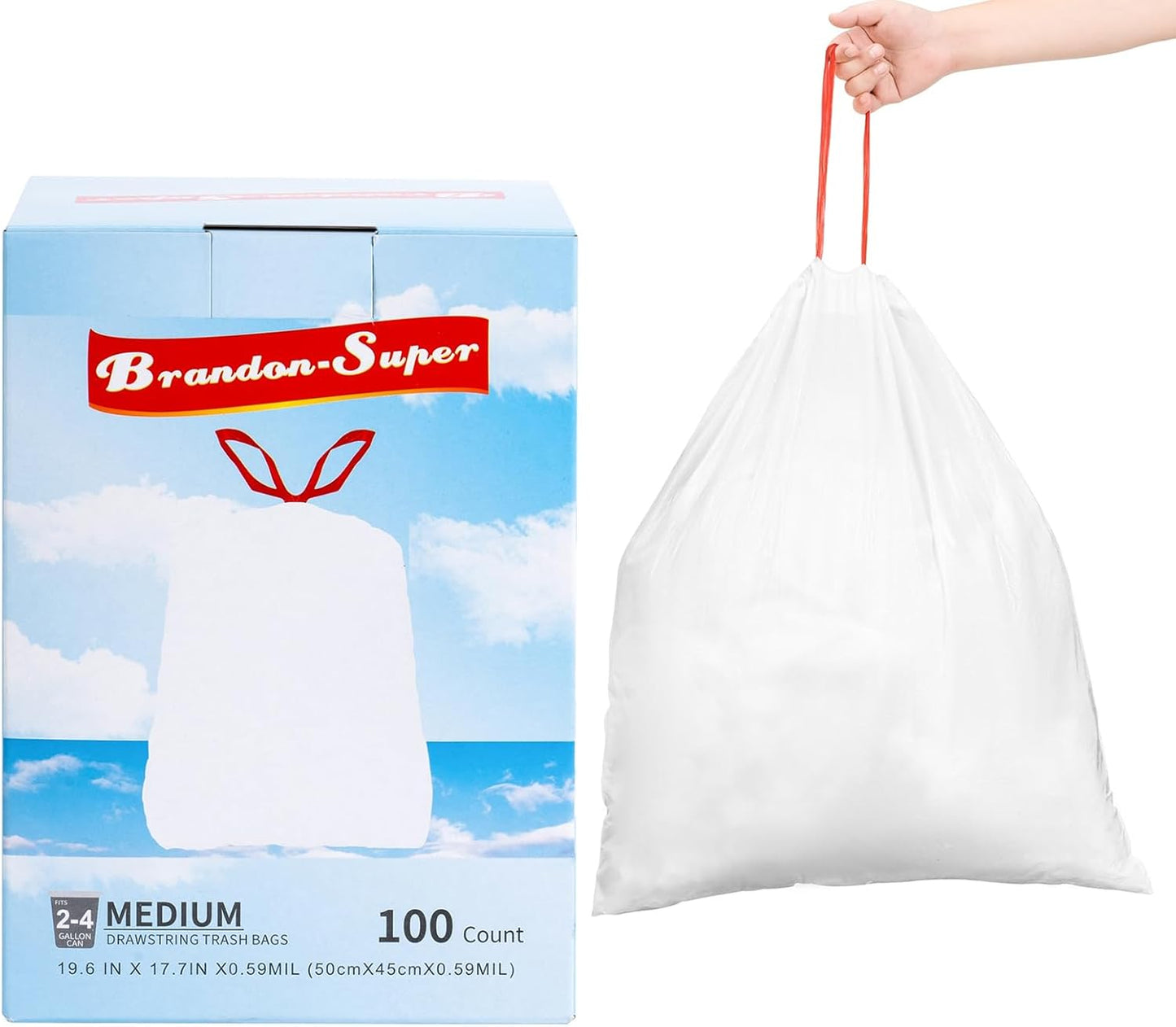 Thickened 4 Gallon Drawstring Trash Bags by [Brand Name] - Durable & Stretchy for Kitchen, Office, Bathroom | 100 Count