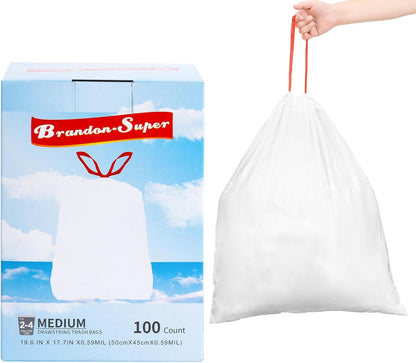 Thickened 4 Gallon Drawstring Trash Bags by [Brand Name] - Durable & Stretchy for Kitchen, Office, Bathroom | 100 Count