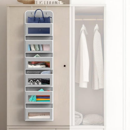 Simple Houseware 6 Clear Window Pocket Over Closet Door Storage Hanging Organizer for Bedroom, Bathroom, Pantry, Gray