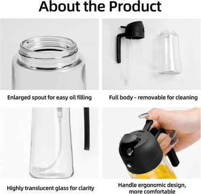 Aovdy Glass Olive Oil Sprayer - 2-in-1 Dispenser Bottle for Cooking & BBQ | 16oz Black