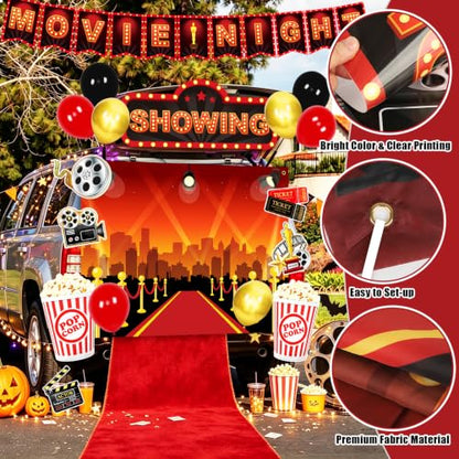 Halloween Movie Night Car Decorations Kit with Banner and Balloons - Variation of Movie Night