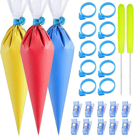 Tipless Piping Bags by 122Pieces - 100 Disposable Pastry Bags for Icing & Cookie Decorating - Includes 10 Ties, 10 Clips & 2 Scribers - Perfect for Cakes & Cookies (10 Inch)