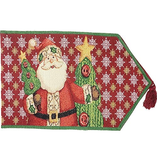 Santa Tapestry Table Runner - Christmas Holiday Decor, Red & Green, 13 x 72 (Variation of THIS listing)