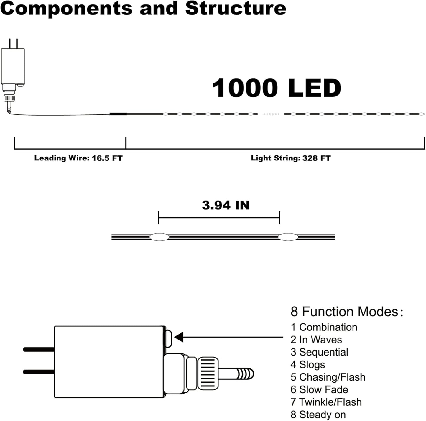 WATERGLIDE 328 FT Extra Long Fairy String Lights - 1000 LED Waterproof Outdoor Decor | Warm White
