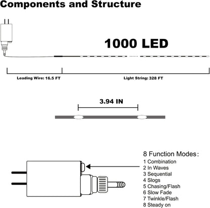 WATERGLIDE 328 FT Extra Long Fairy String Lights - 1000 LED Waterproof Outdoor Decor | Warm White