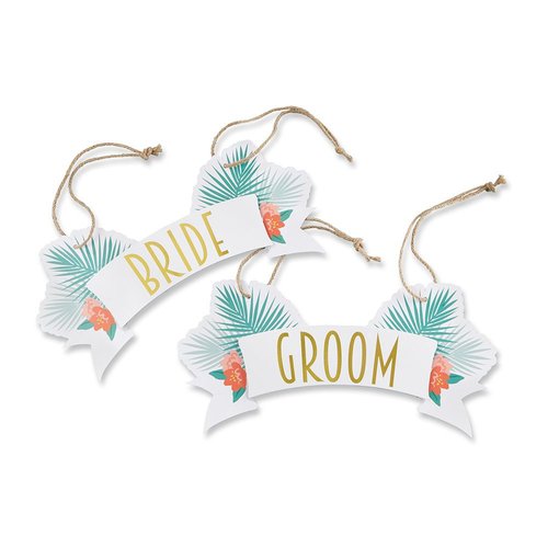 Kate Aspen Tropical Chic Bride and Groom Chair Signs,Gold