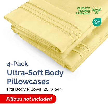 Skiennix Body Pillowcases Set of 4 | Soft 20x54 Long Pillow Covers for Comfortable Sleep - Cozy, Breathable, Machine Washable - Yellow