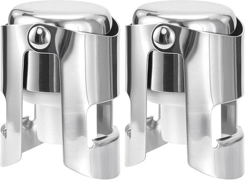 Champagne Stoppers Stainless Steel, Prosecco Sparkling Wine Bottle Stopper with Silicone Sealing Plug, Leak proof Keep Fresh Reusable Champagne Cork & Saver (Silver, 2 Pack)