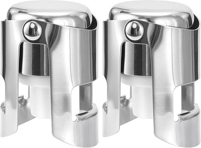 Champagne Stoppers Stainless Steel, Prosecco Sparkling Wine Bottle Stopper with Silicone Sealing Plug, Leak proof Keep Fresh Reusable Champagne Cork & Saver (Silver, 2 Pack)