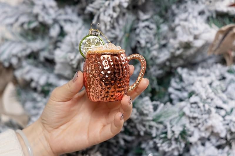Set of 2 Glass Moscow Mule Ornament - Hand Painted Cocktail Christmas Decorations